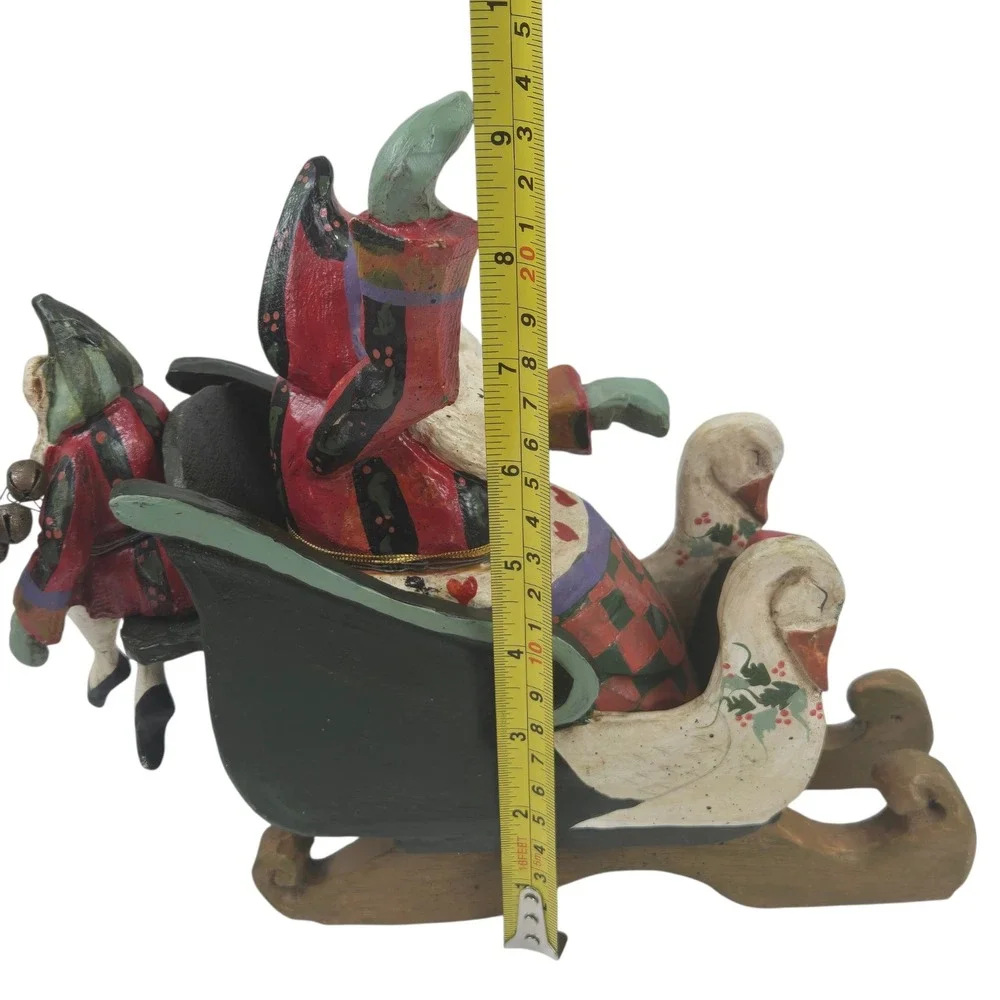 Vtg 1989 House of Hatten Santa in Sleigh Figurine Denise Calla Paper Mache 9 in